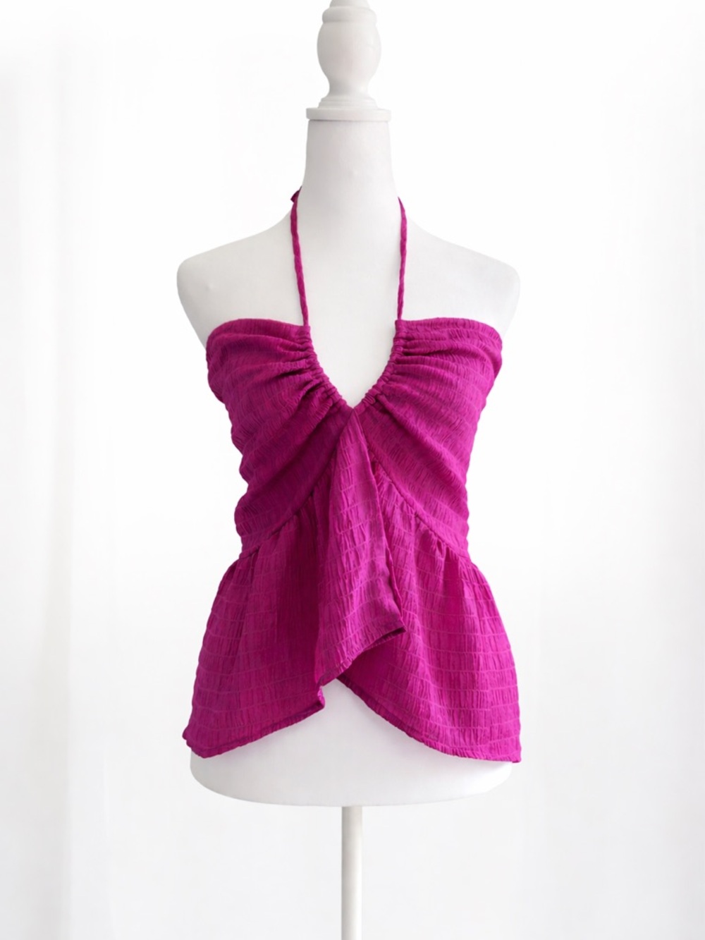 Wild Fable Y2K Pink Halter Top XXL Ruched Cropped Asymmetrical Hem NWT